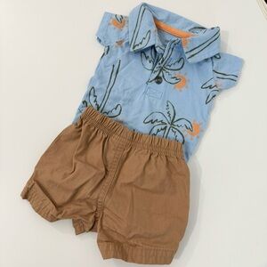 Carter’s Palm Tree Bodysuit & Shorts Set | Newborn | Blue & Brown | 100% Cotton